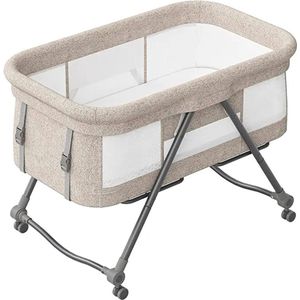 Co sleeper - Opvouwbaar baby bedje - Baby reisbed - Grab and go Bed - Schommelende wieg - Met draagtas en klamboe - Muggennet - Beige