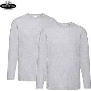 2 Pack Fruit of the Loom Value Weight Longsleeve T-shirt Heather Grey Maat L