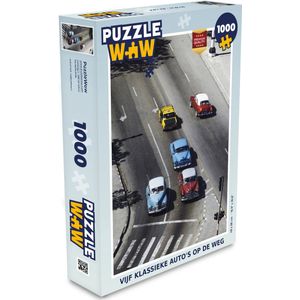 Puzzel Vijf klassieke auto's op de weg - Legpuzzel - Puzzel 1000 stukjes volwassenen