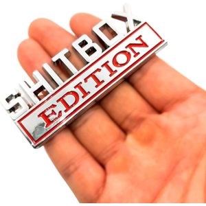 Auto Embleem Shitbox Edition - Zilver Chroom Rood - Zelfklevende Badge - Embleem - universeel/alle automerken - Logo - Auto Accessoires