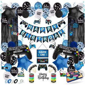 Fissaly 107 Stuks Video Game Verjaardag Versiering Set met Ballonnen - Blauw