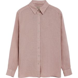 Taupe-roze linnen hemd met garment dye en geborduurd monogram