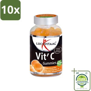 10 x Lucovitaal - Vitaminen - Vit'C Gummies - Vegan - Suikervrij - Sinaasappel Smaak - 60 Gummies - Grootverpakking - Vitamine C Gummies - Vitamine C Supplement - Immuunsysteem - Energieboost - Vegan Gummies