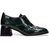 Hispanitas - Leren Mocassins - Groen - Gepatched Ontwerp - Blokhak 5 cm