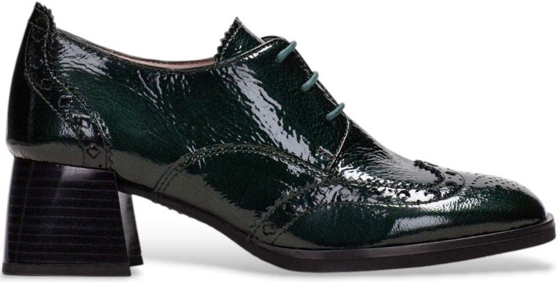 Hispanitas - Leren Mocassins - Groen - Gepatched Ontwerp - Blokhak 5 cm