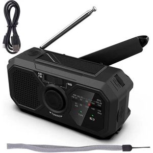 Noodradio – Opwindbare & Zonne-oplaadbare Radio met USB, LED Zaklamp & Powerbank – FM Radio voor Camping & Outdoor