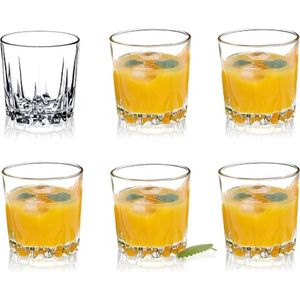 Drinkglazen van hoogwaardig glas, set van 6 waterglazen, dikwandige sapglazen, geribbelde glazen voor water, drankjes, sap, party, cocktailglazen, drankglazen (laag, 300 ml)