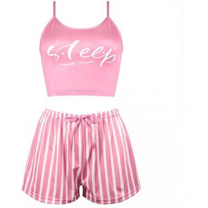 Dames pyjamaset – XL – roze – 2-delig: elastisch camisole top & korte broek – comfortabele nachtkleding en loungewear