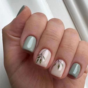 24 stuks natuurlijke vellen press-on nagels - korte vierkante kunstnagels - nagellijm inbegrepen .