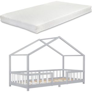 Kinderbed Treviolo met matras 90x200 cm lichtgrijs en wit