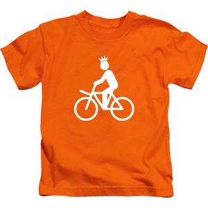 Koning op de fiets Koningsdag - T-Shirt Kinderen - Oranje - Maat 122_128