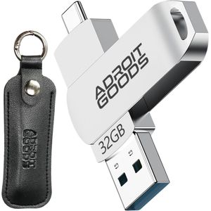 AdroitGoods USB-A/USB-C stick met hoes – 32GB – USB 3.1/10Gbps – Metaal – Premium Opslag - zilver