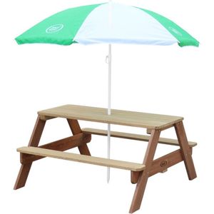 AXI Nick Picknicktafel in Bruin met Parasol in Groen/Wit - Picknick tafel voor kinderen van FSC hout