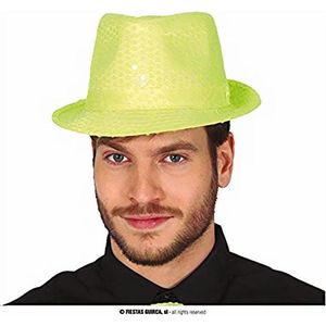 Guirca Glitter verkleed hoedje - fluor geel - verkleed accessoires - volwassenen/heren - met pailletten