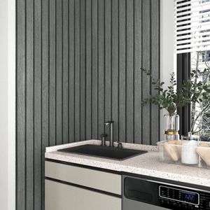 Provento - Vinyl Zelfklevend Hout Effect Behang - Zwart Grijs Hout Patroon - Voor Muren, Keuken en Woonkamer - Vintage Design - 40cm x 300cm.