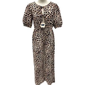 Dilena fashion jumpsuit katoen luipaard knotted