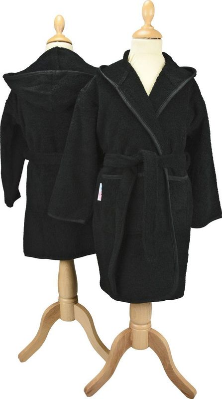 ARTG® Boyzz & Girlzz - Kinder Badjas met Capuchon - Zwart - (Black) - Maat 116/128