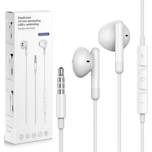 BeSparkz Oortjes met Draad - 3.5mm Jack Aansluiting - Oordopjes met Draad - Oortjes met Draad en Microfoon - Wit
