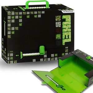 Pixel Game Zwarte Aktetas met Handvat, Kinderaktetas, Stevig A4 9,5 cm