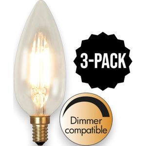 3-Pack | Kaarslamp - E14 - 3W - Super Warm Wit <2200K - Dimbaar - Filament - Helder
