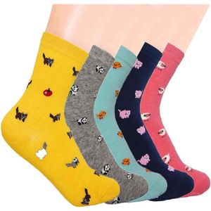 Inovra Plus - Cartoon katoenen damessokken | Grappige dierensokken | Cadeau voor vrouwen | Set van 5