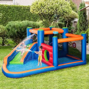 Zaza Home, Opblaasbaar Springkasteel, Waterpark Met Ventilator, Springkussen Met Waterglijbaan, Basketbalhoepel, Opblaasbaar Waterspeelcentrum Voor Kinderen Vanaf 3 Jaar, 380 X 340 X 170 Cm