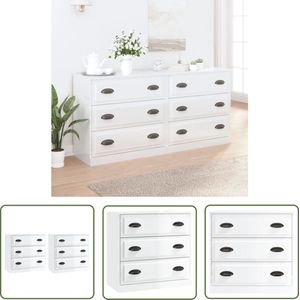 The Living Store Dressoirs 2 st bewerkt hout hoogglans wit - Dressoir - Commode - Vintage - Klassiek - Houten Dressoir