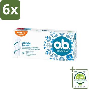 o.b. Tampons - ProComfort Super - Voor Comfort en Zachte Bescherming - 16 Tampons - Voordeelverpakking - 6 stuks - Menstruatieschijfjes - Tampons super