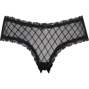 Hunkemöller Dames Lingerie Brazilian V-shape Flock Mesh - Zwart - maat 2XS