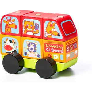 Cubika houten sorteerfiguur mini-bus vrolijke dieren