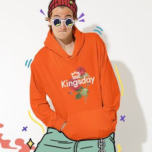 Oranje Koningsdag Hoodie Kingsday Rose - Maat XL - Uniseks Pasvorm - Oranje Feestkleding