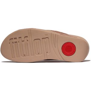 FitFlop - Lulu Crinkled-Shimmer Cross Slides - Metallic Classic Beige - Slippers