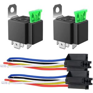 2 Pack 30A Fuse Relay Car Truck Socket Kit-30A ATO/ATC Switch Harness Set-12V DC 5-Pin SPDT Automotive 14 AWG Wires