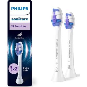 Philips Sonicare Optimal Sensitive S2 – Opzetborstels voor Elektrische Tandenborstel – Wit – Verpakking van 2 - Gevoelige tanden - HX6052/87