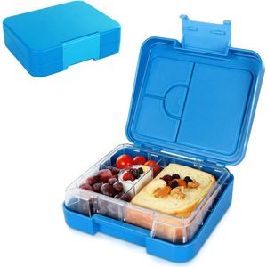 Broodtrommel voor kinderen, Bento Box lunchbox met 4 vakken, lekvrije snackbox voor jongens en meisjes, BPA-vrij, magnetron/vaatwasmachinebestendig, Bento Box voor kleuterschool, school, school, uitstapjes (mini-blauw)