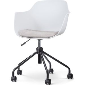 Nolon Nout-Liz Bureaustoel Wit met Beige Zitkussen - met Armleuning - Kunststof - Vast Zitkussen - Verstelbaar - Wieltjes - Zwart Onderstel