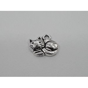 15 set Tibetaans zilver Poes bedel met ringetjes, afm: 15x11mm, prachtig om sieraden zoals oorbellen, armband en als hanger.