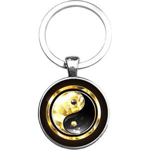 Sleutelhanger Glas - Yin Yang Goud