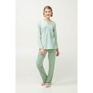 Vamp - Dames pyjama katoen fleece – groene zebra-print top en effen broek - M