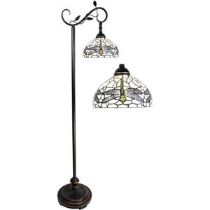 Tiffany Vloerlamp 152 cm Bruin Wit Glas Staande Lamp Glas in Lood Tiffany Lamp