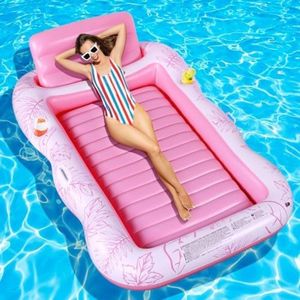 Opblaasbaar zonnematras met bekerhouders, roze - Groot formaat voor zwembad, strand en meer - Geschikt voor volwassenen en kinderen