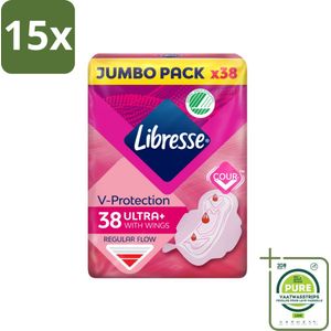 15 x Libresse – Maandverband – Ultra+ Regular met Vleugels – Extra bescherming – 38 Maandverbanden - Grootverpakking - Maandverband - Menstruatie - Bescherming - Vleugels - SecureFit