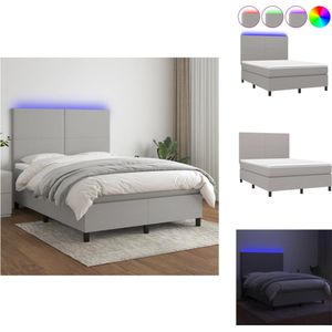 vidaXL Boxspring Bed - Lichtgrijze stof - 193 x 144 x 118/128 cm - Verstelbaar hoofdbord - Kleurrijke LED-verlichting - Pocketvering matras - Huidvriendelijk topmatras - Incl - montagehandleiding en 2 LED-strips - vidaXL - Bed