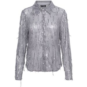 &Co Woman - Barcelona - Blouse - Zilver - Lange Mouwen - Pailletten