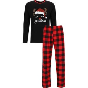 Kerst Pyjama - heren pyjama set - donkerblauw met geruite broek