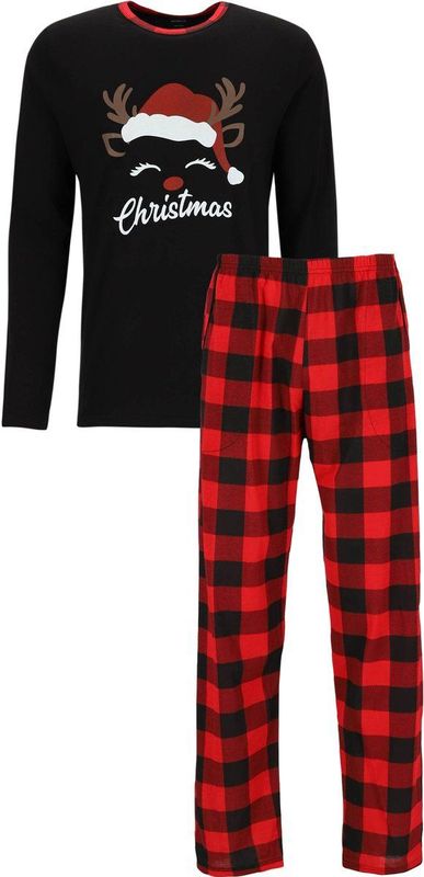 Kerst Pyjama - heren pyjama set - donkerblauw met geruite broek