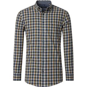 CASA MODA - Sport Casual Fit Overhemd - Blauw met Wit en Geel Geruit - Strijkvriendelijk