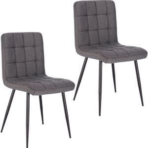 Set van 2 Stoelen - Luxe Eetkamerstoel - Eetkamerstoelen - 2 stoelen - Moderne look - Donker grijs - Linnen
