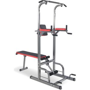 NewWave® - Power Fitness Station - Home Gym Gear - Power Tower Met Pull Up Bar, Bench, Dip Grepen, Buikspierkussen - All-In-One