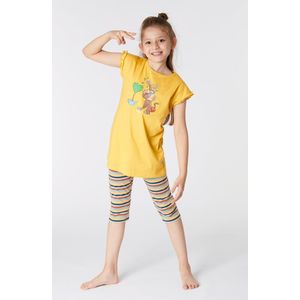 Woody pyjama meisjes/dames - mosterdgeel - mandrill aap - 221-1-BAB-S/614 - maat 152